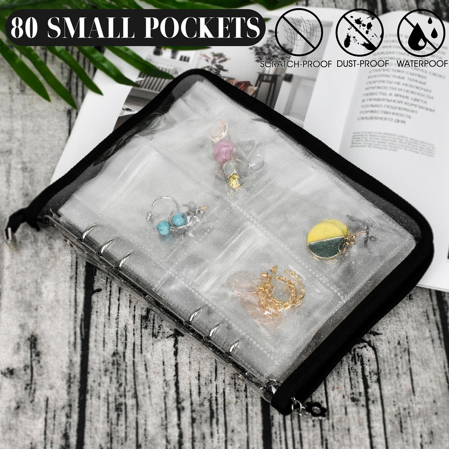 LingLingo Earring Organizer Case Travel Jewelry Organizer Transparent Jewelry Storage Book for Necklace Bracelet Ring Holder wit