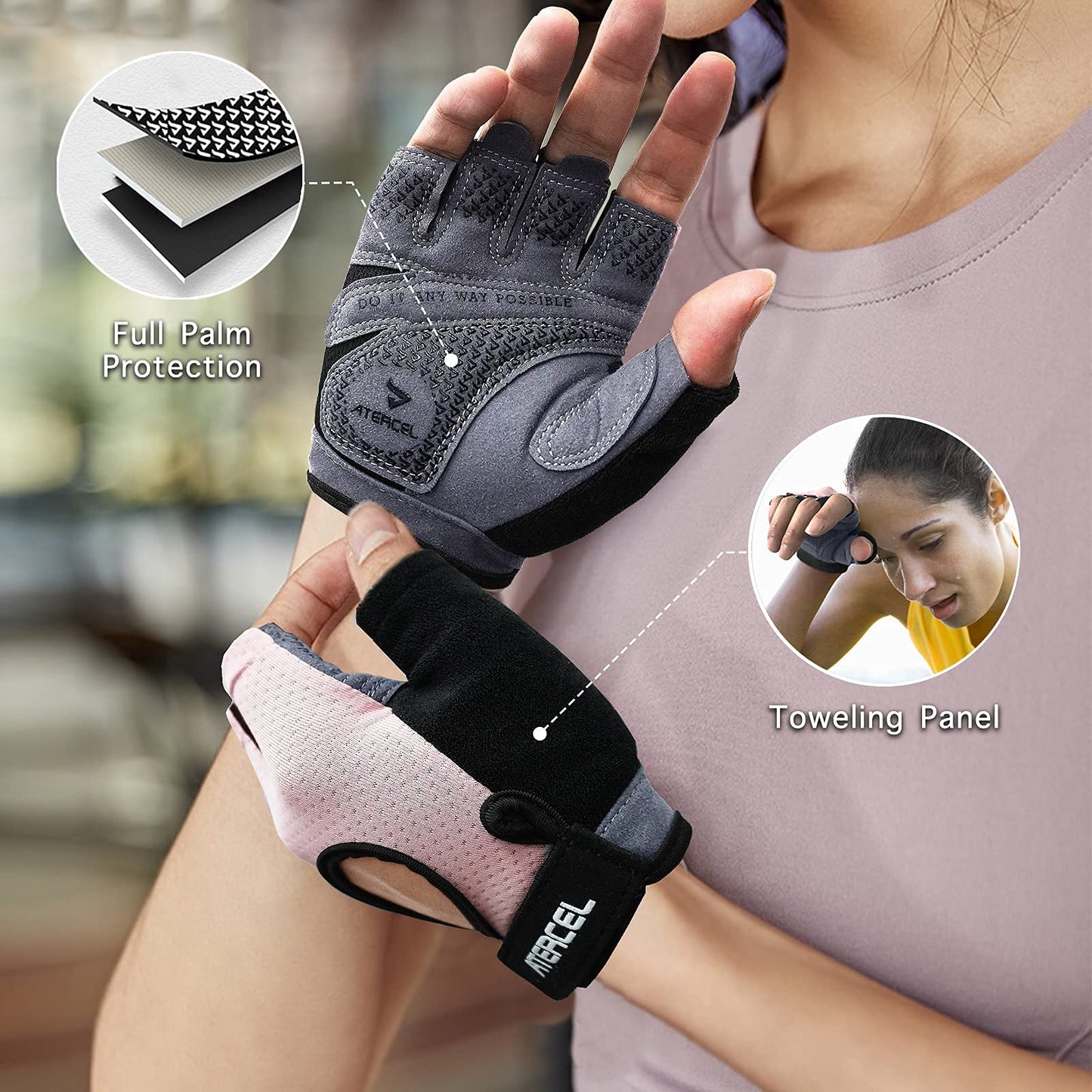 ATERCEL Weight Lifting Gloves Full Palm Protection, Workout Gloves for Gym, Cycling, Exercise, Breathable, Super Lightweight for Men and Women(Pink, X-Large)