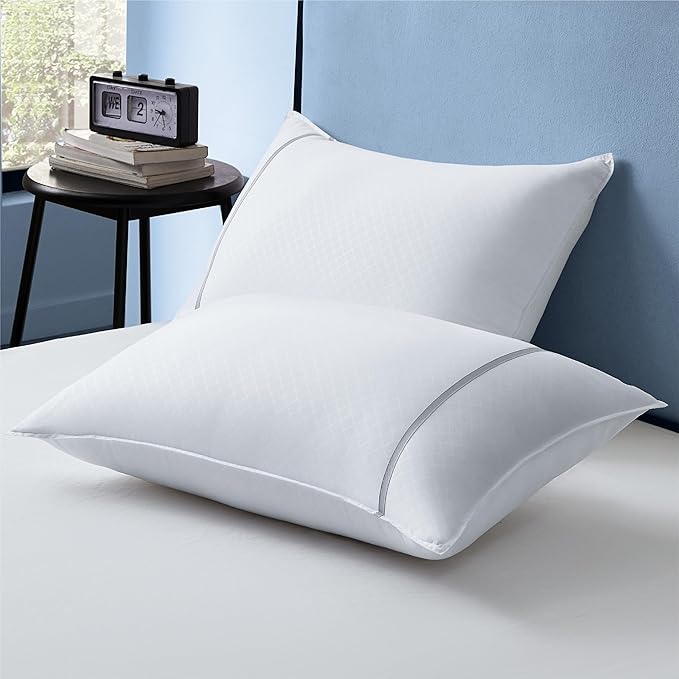 Bedsure Hotel Pillows - Luxury Bed Pillows for Sleeping with Decoration Strip Breathable Cover Soft & Supportive Pillows for Side, Back or Stomach Sleepers (2, Grey, Queen)