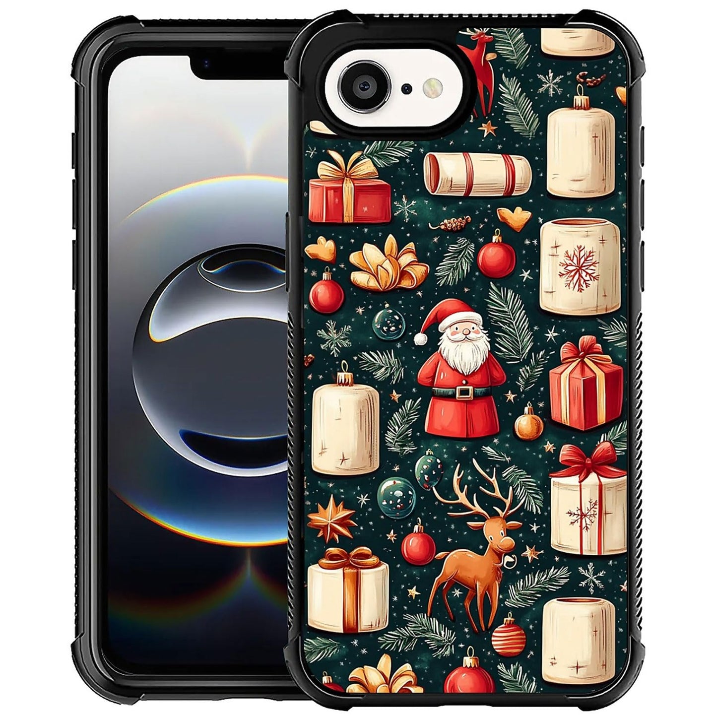 XUANWENPA for iPhone 16E Case,The Black Shell Design is Bright,Anti Drop and Dust-Proof,Christmas Abstract Gift Box and Old Man.