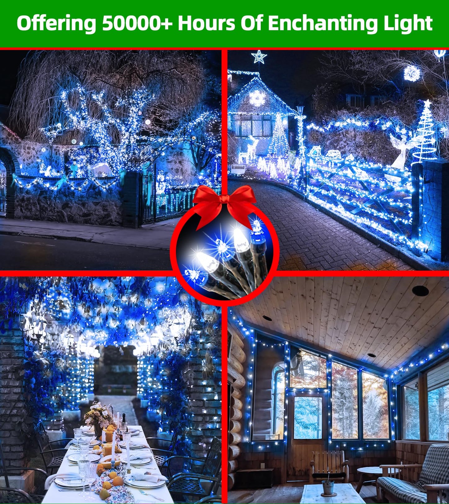 750 Led 240Ft Christmas Lights Outdoor 12 Lighting Modes Christmas String Lights With Timer Dimmable Blue Cool White Led Stringlights Waterproof For Yard Wedding Party Holiday Decor Blue&Coolwhite