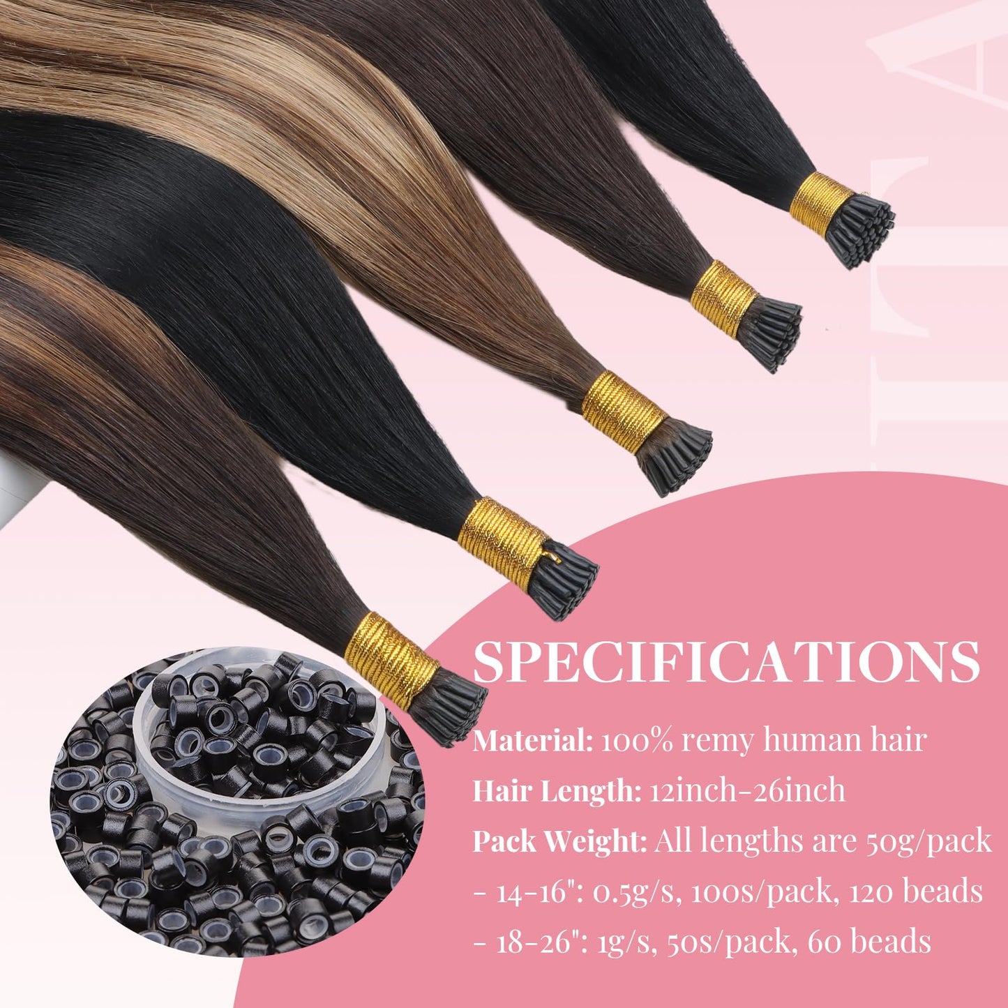 MAXITA U Tip Hair Extensions Human Hair, Natural Black Hair Extensions Real Human Hair, 50g/50 Strands/Pack, 22 In Virgin Human