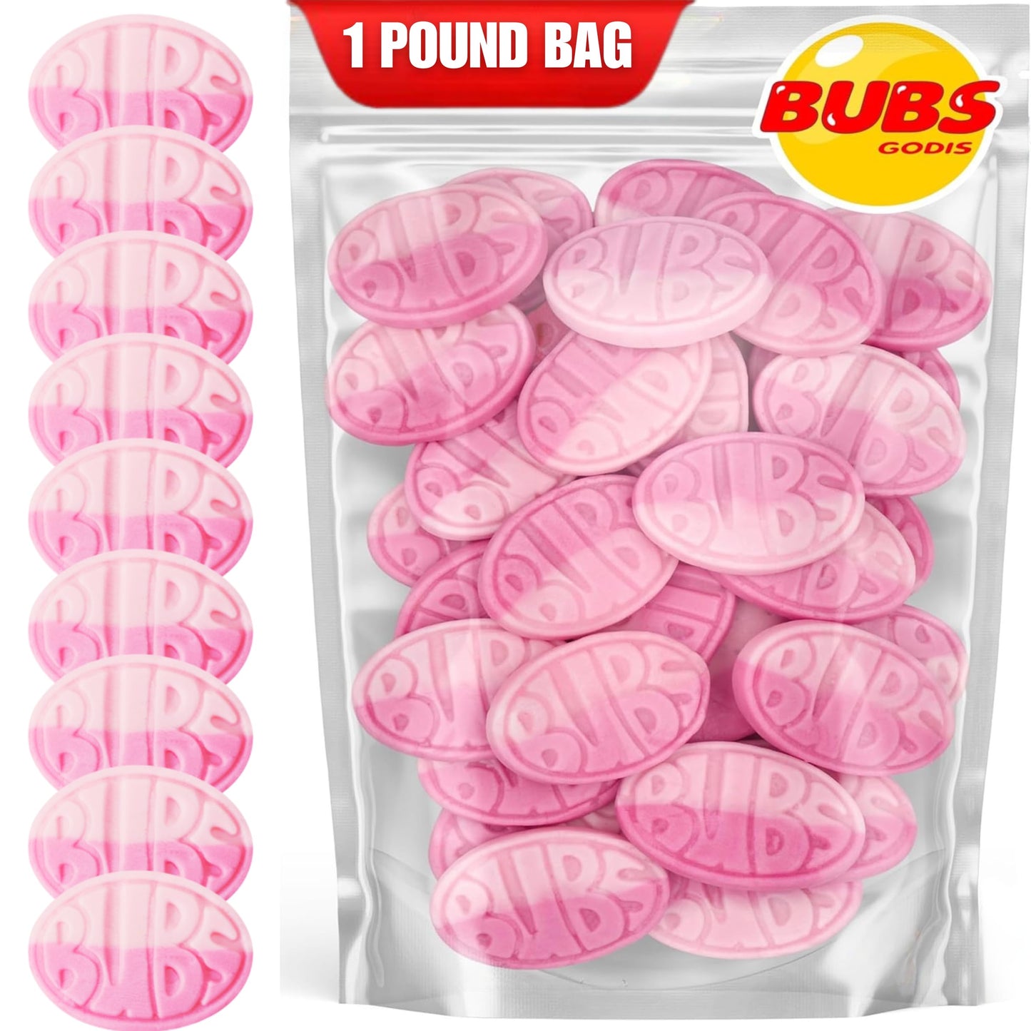 Bubs Wild Strawberry Pomegranate Ovals. 1 POUND of Soft & Chewy Swedish Candy. Marshmallow Gummy Hybrid Vegan Gluten and Gelatin Free Foam Godis. Packed and Imported From Sweden by Nrdiq Candy.