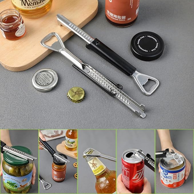 Jar Opener - 2 in 1 Adjustable Stainless Steel Jar Opener for Seniors with Arthritis - Lid & Bottle Opener set with Gripper Pad