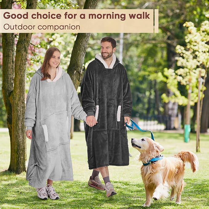 yescool Wearable Blanket Hoodie, Flannel Sherpa Fleece Blanket Sweatshirt for Adults Women Men,One Size Fits All