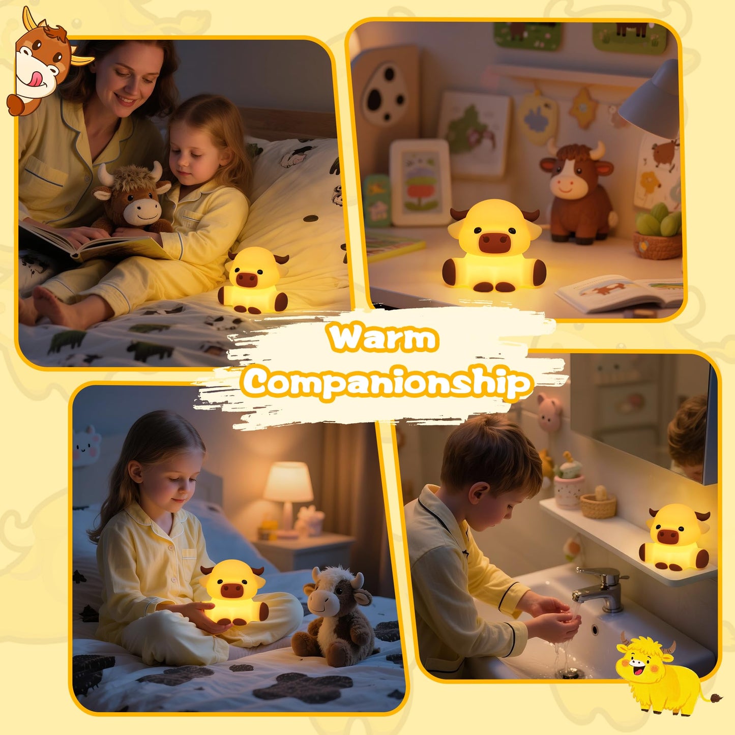 Okiyid Highland Cow Lamp Dimmable Silicone Touch Night Light Soft Glow Bedside Lamp For Bedroom Or Desk Decor Highland Cow Gifts Usb Powered With Gentle Illumination