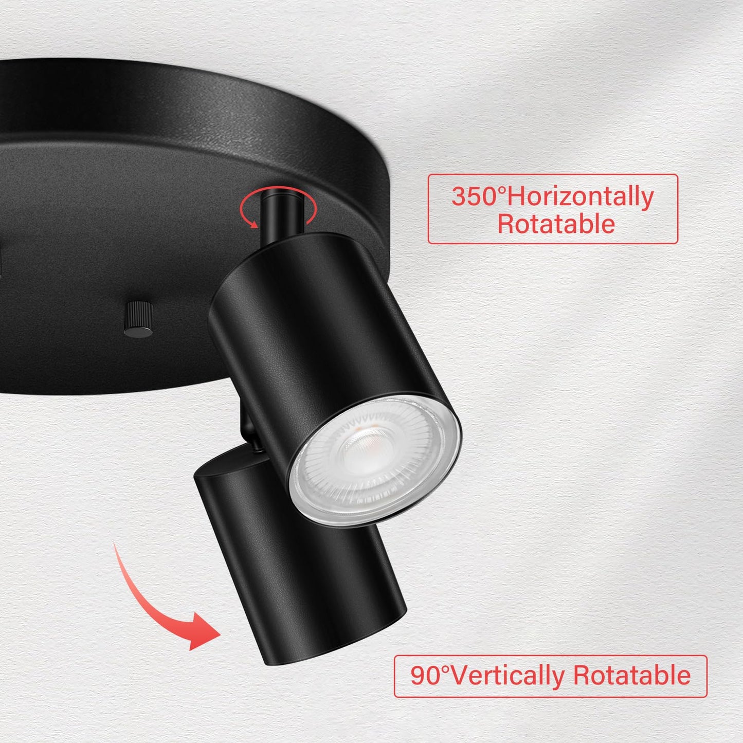BoostArea LED 4 Light Track Lighting Kit, LED Track Lighting Fixtures, Black Round Ceiling Spot Lighting, Flexibly Rotatable Light Head for Kitchen, Living Room, Bedroom, GU10 Bulb Not Included