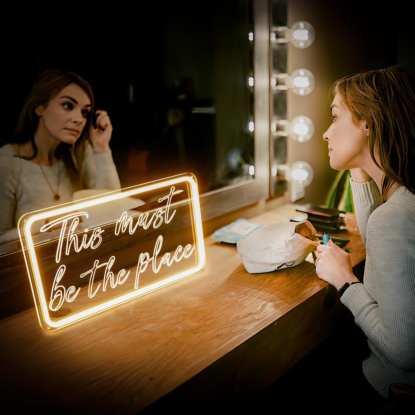 welltodo LED Neon Sign - This Must Be The Place, Dimmable, USB Powered, Acrylic, 15.95 x 8.75 inches, Warm White