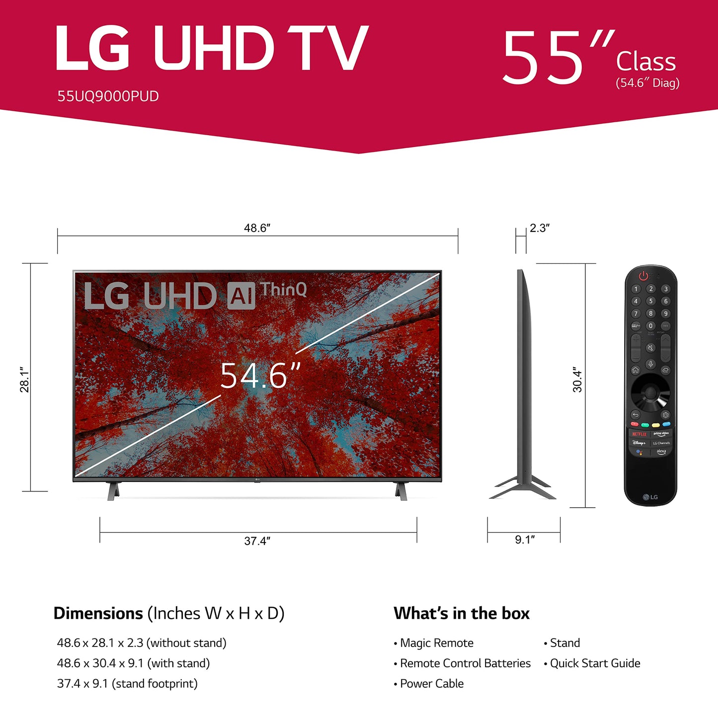 LG 55-Inch Class UQ9000 Series Alexa Built-in 4K Smart TV (3840 x 2160), 60Hz Refresh Rate, AI-Powered 4K, Cloud Gaming (55UQ9000PUD, 2022)
