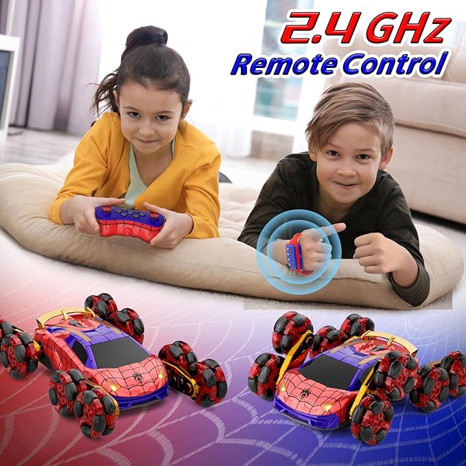 8WD Remote Control Car, 2.4Ghz RC Cars with Spray & Cool Light, Kids Toys Electroplating Process Transform Drift Climbing Car, Boys Toys for Age 4-6 7 8-13 Year Old (red-Blue)