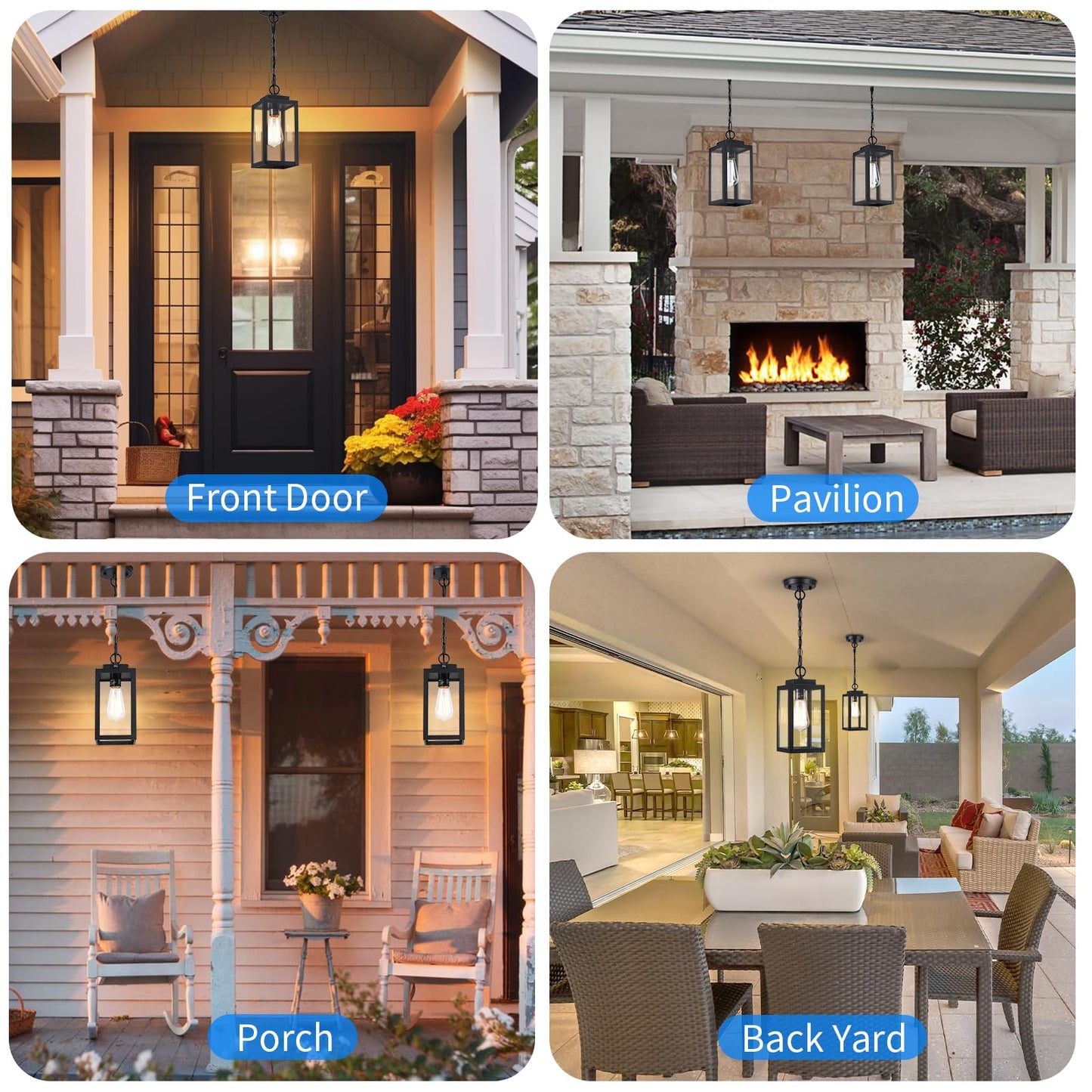 Myhxq 11 Outdoor Pendant Light Modern Outside Chandelier Outdoor Hanging Lantern Light Matte Black With Clear Glass Exterior Pendant Lighting Fixture For Porch Yard Gazebo 1Pack