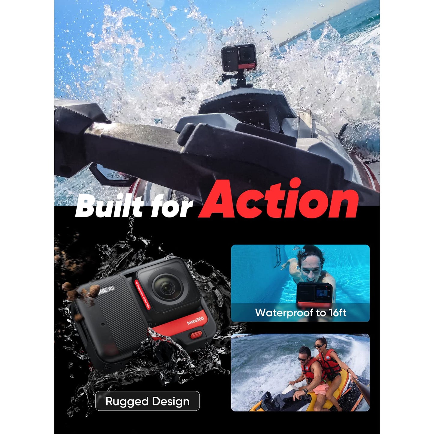 Insta360 One Rs 4K Edition - Waterproof 4K 60Fps Action Camera With Flowsate Stabilization, 48Mp Photo, Active Hdr, Ai Editing