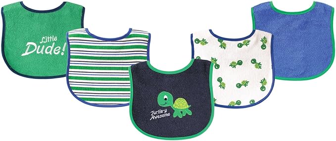 Luvable Friends Baby Cotton Terry Drooler Bibs with PEVA Back, Transportation, One Size