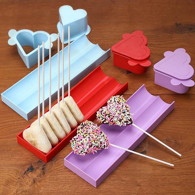 Heart Cake Pop Mold Set with 9 Inch Tray and Sticks, ABS Cake Pop Maker, Baking Molds Kit for Parties, Wedding,Home Desserts Making - Blue