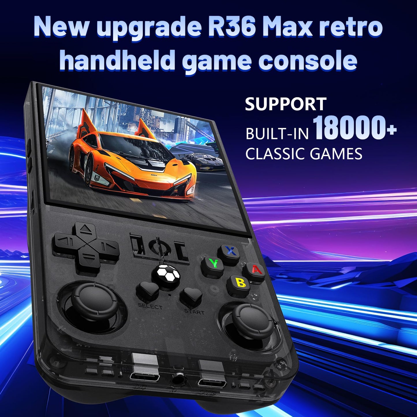 R36MAX Retro Handheld Game Console with 4.0" IPS Screen 18,000+ Classic Games,4000mah Battery, 23+Emulators Pre-Installed Open Source Linux System, with 64GB TF Card Emulator Console(Black 60GB)