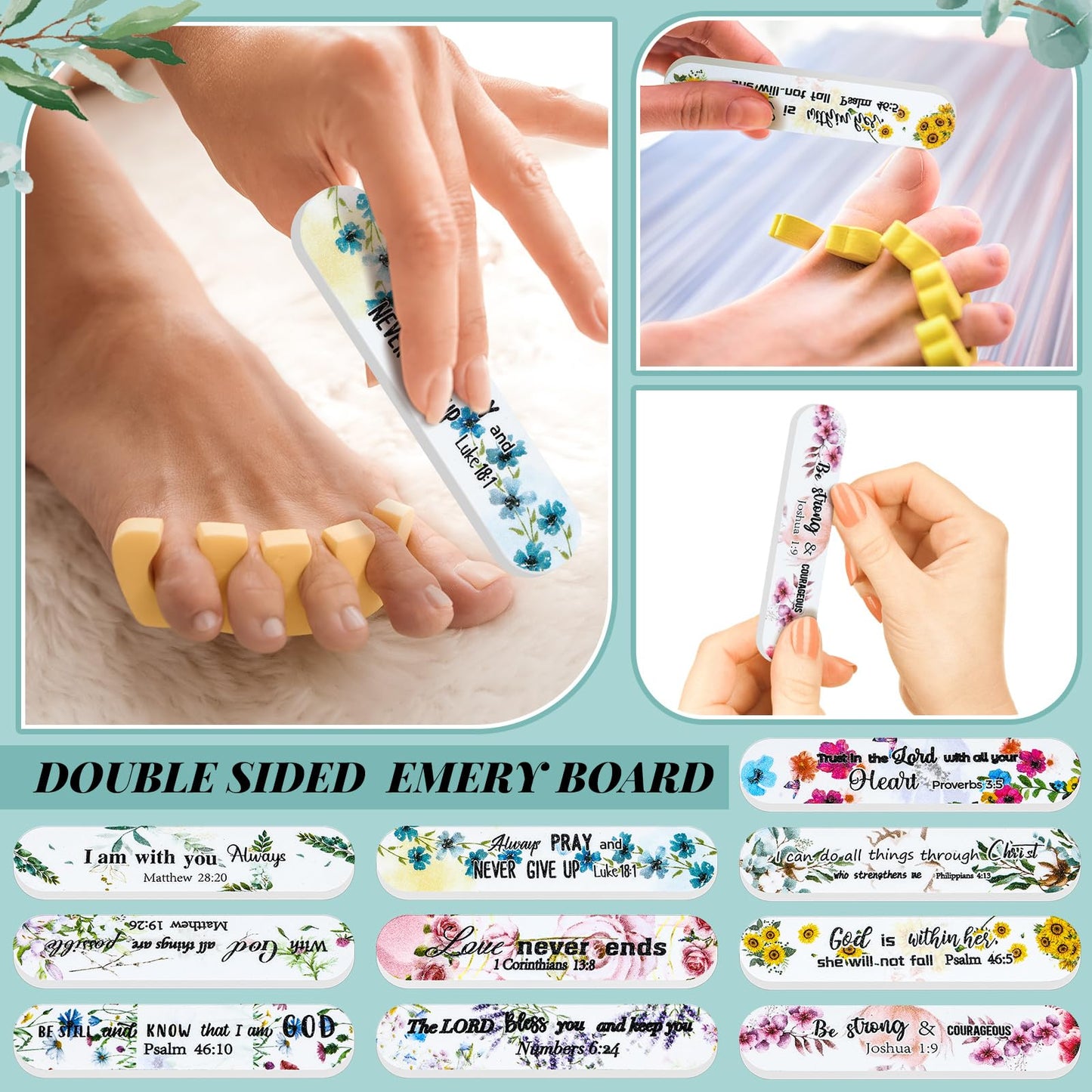 Lanties 50 Pack Christian Gifts for Women Bulk Bible Verse Scripture Nail Files Mini Floral Emery Boards Christian Religious Par