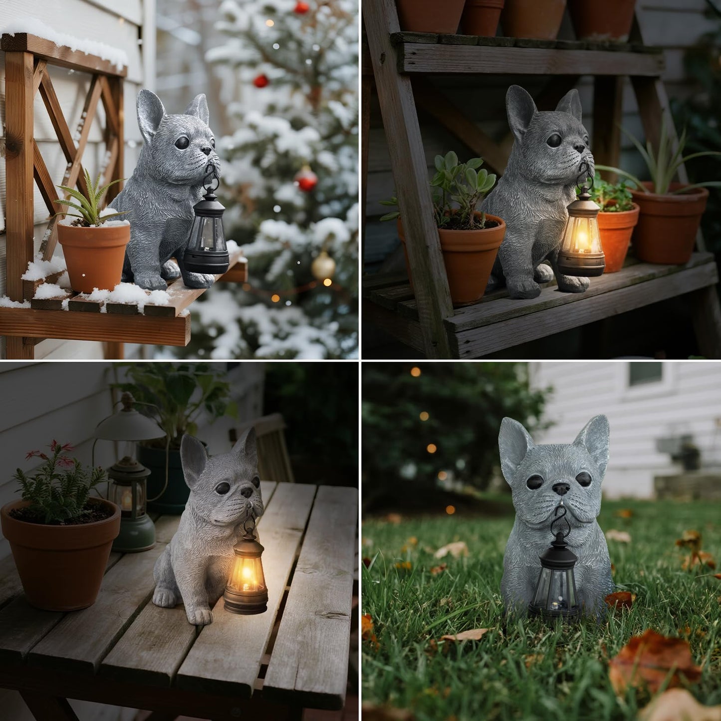 Qwifyu Solar Dog Outdoor Garden Statue With Led Light - Lawn Decor Dog Statue For Patio Balcony Yard Ornament - Unique Housewarming Gifts Birthday Gifts Garden Gift