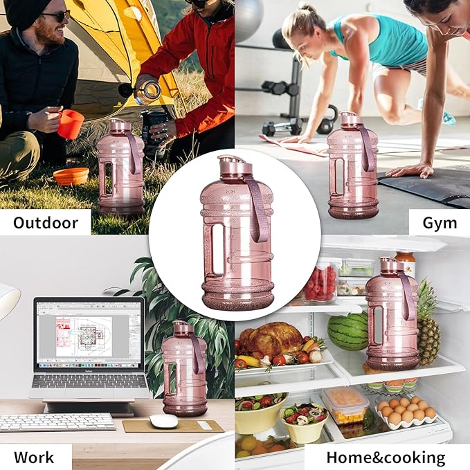 TOOFEEL 2 Liter Water Bottles - Half Gallon Water Bottle BPA Free - Ideal for Gym, Big Water Jug, Reusable Sports Bottle with Measurements Marked Drink Container - 2.2L 74oz Transparent Pink Bottle