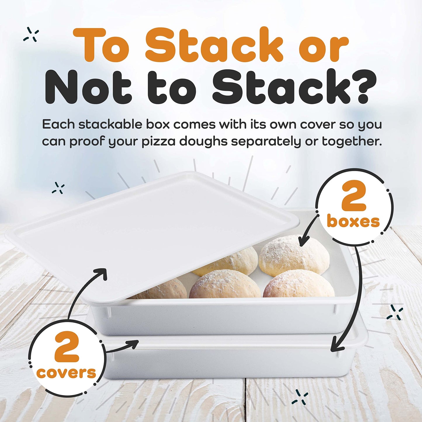 GSM Brands Pizza Dough Proofing Box - Stackable Commercial Quality Trays with Covers (17.25 x 13 Inches) - 2 Trays and 2 Covers