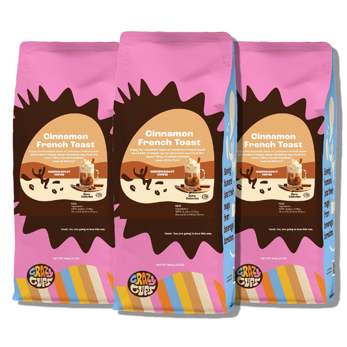 Crazy Cups Flavored Ground Coffee Cinnamon French Toast For Brewing Flavored Hot or Iced Coffee 3 Pack