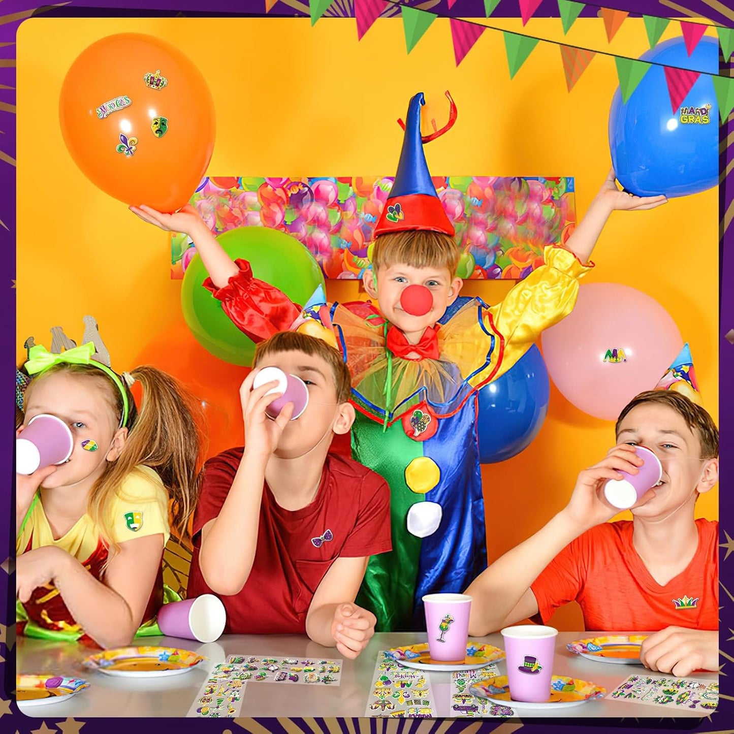 UPINS 240 Pcs Mardi Gras Stickers, 3D Puffy Self-Adhesive Carnival Stickers, Multicolored, Not Water Resistant, Kid