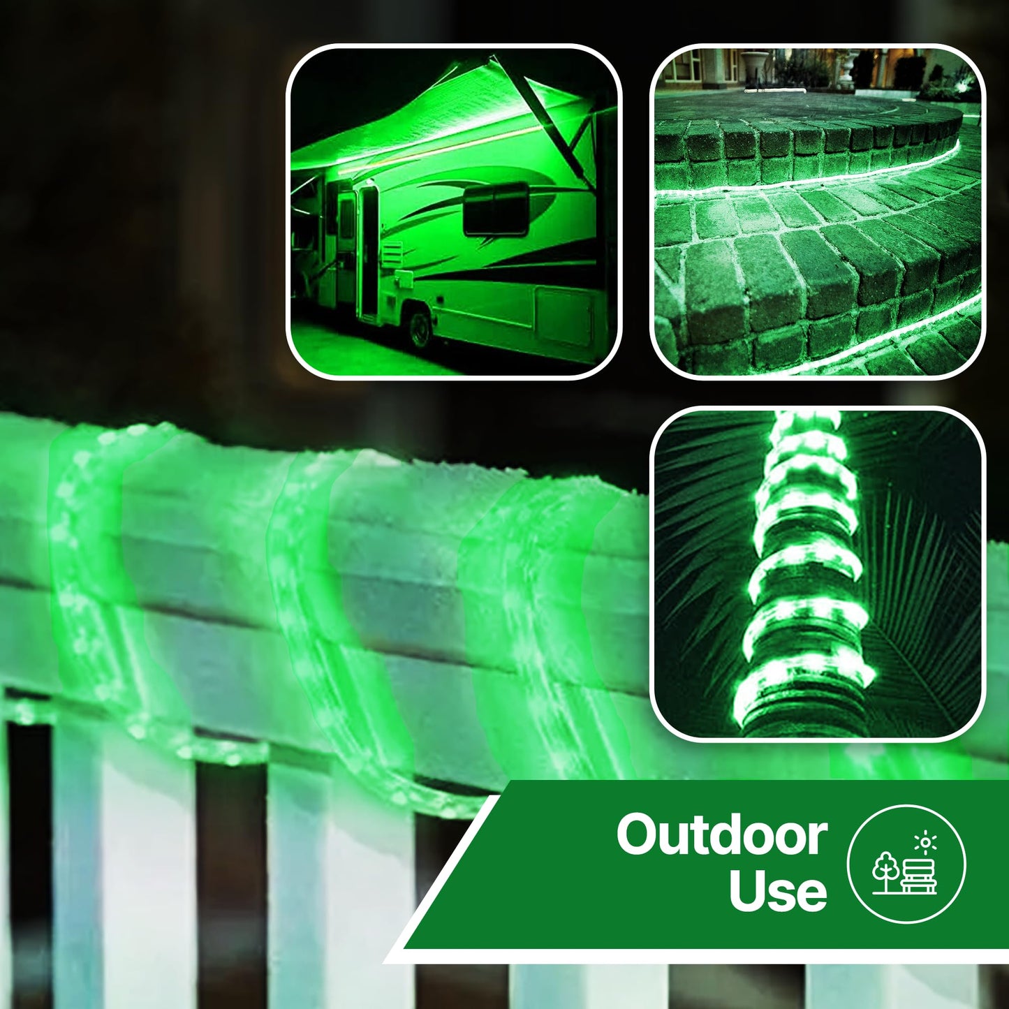 Tupkee LED Rope Light 24ft Green, Indoor/Outdoor Use, 10mm Diameter, Pack of 2, Long Life 144 LED Bulbs, PVC Tube and Copper Wire