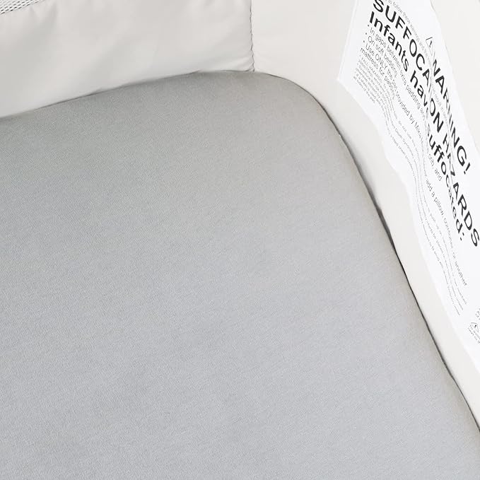 Bassinet Sheets Fit for Halo Bassinest Swivel/Flex/Glide Sleeper and 4moms mamaRoo Sleep Bassinet,100% Cotton, 2 Pack, Ultra Soft Bassinet Sheet, White and Gray