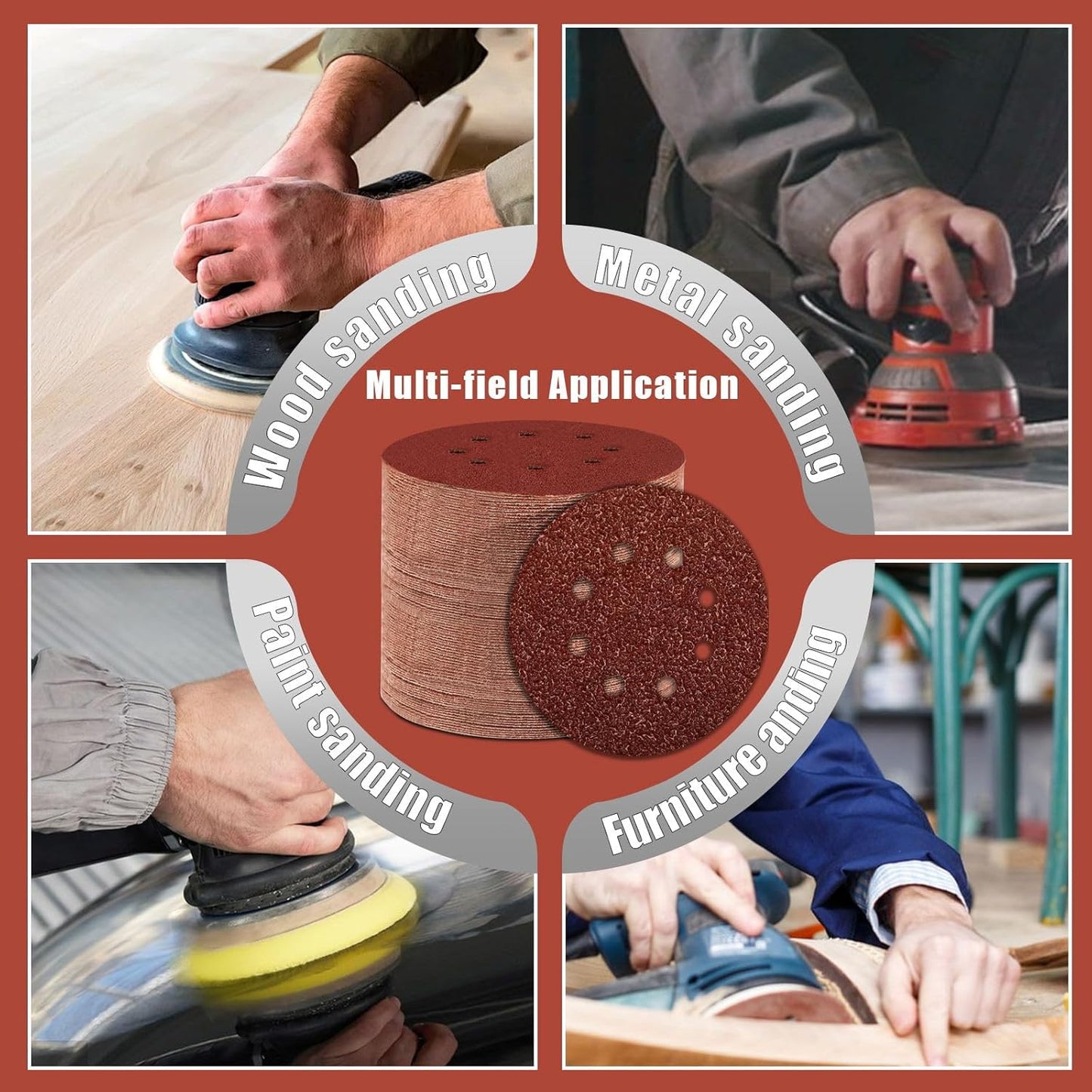120 Grit 5 Inch Sanding Discs Hook and Loop Sandpaper, 150 PCS 8 Hole Adhesive Medium Grit Sand Paper for Random Orbital Sander