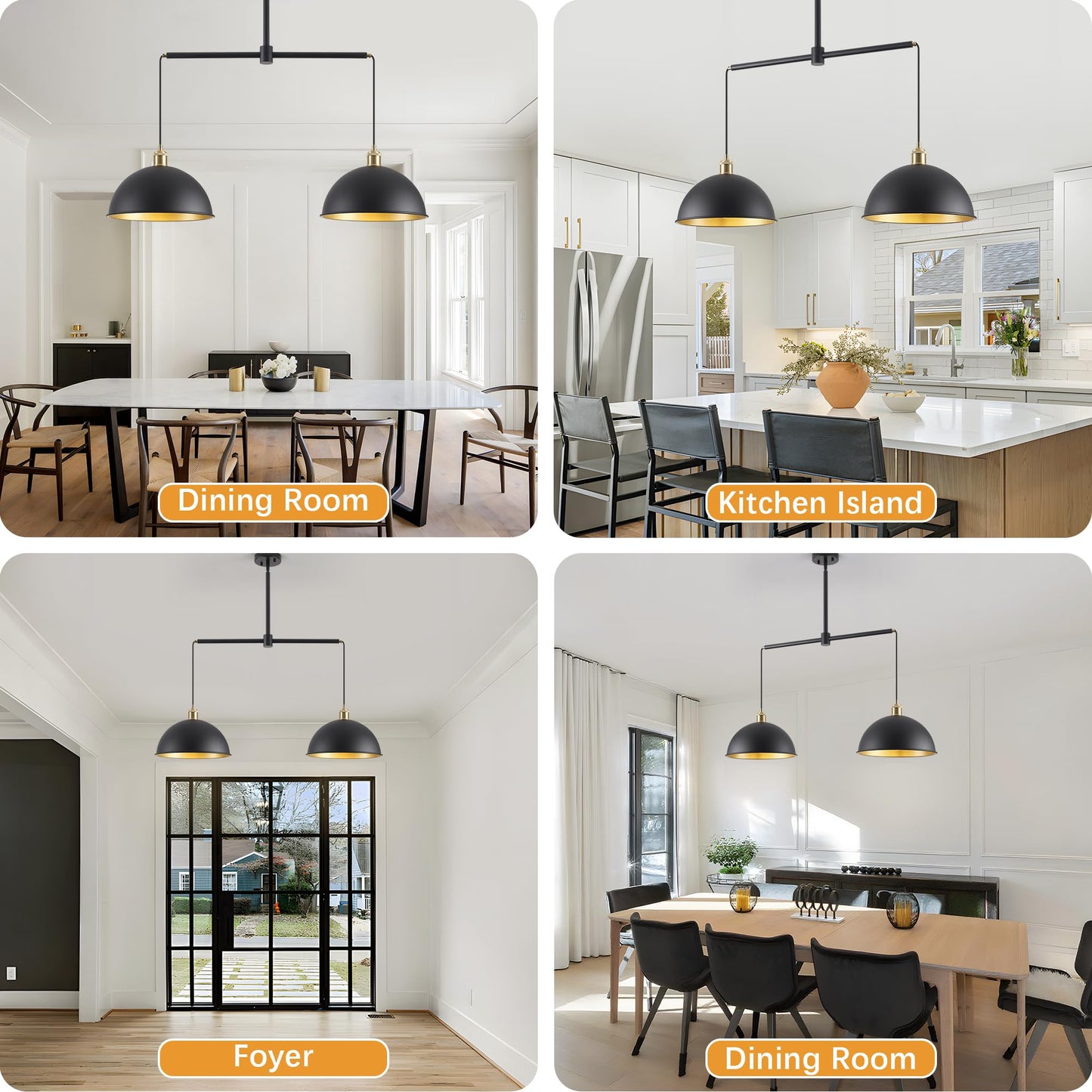 Febeleven Farmhouse Black Pendant Light With 2-Lights 11.81 Dome Pendant Lights Fixtures Modern Adjustable Hanging Lighting For Kitchen Island Dining Room And Foyer