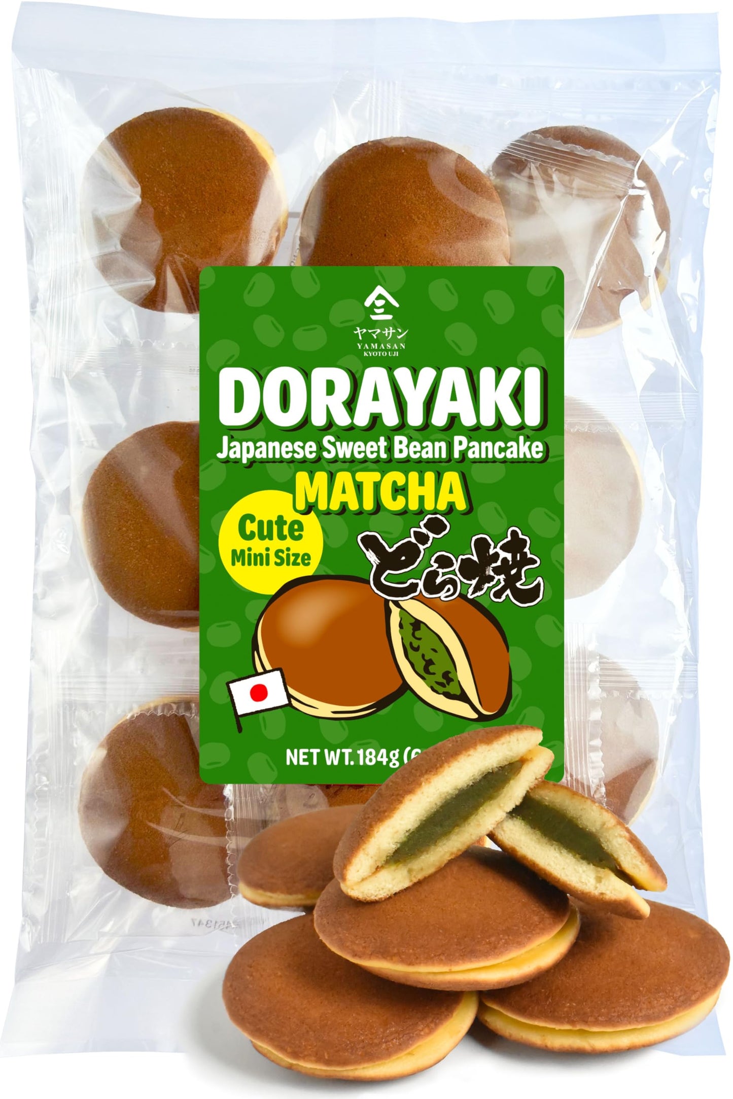 YAMASAN KYOTO UJI Dorayaki Japanese Matcha Sweet Bean Paste Pancake Traditional Japanese Wagashi Sweets Cute Mini Size Matcha Candy Individually Wrapped Made in Japan 184g(6.49oz)