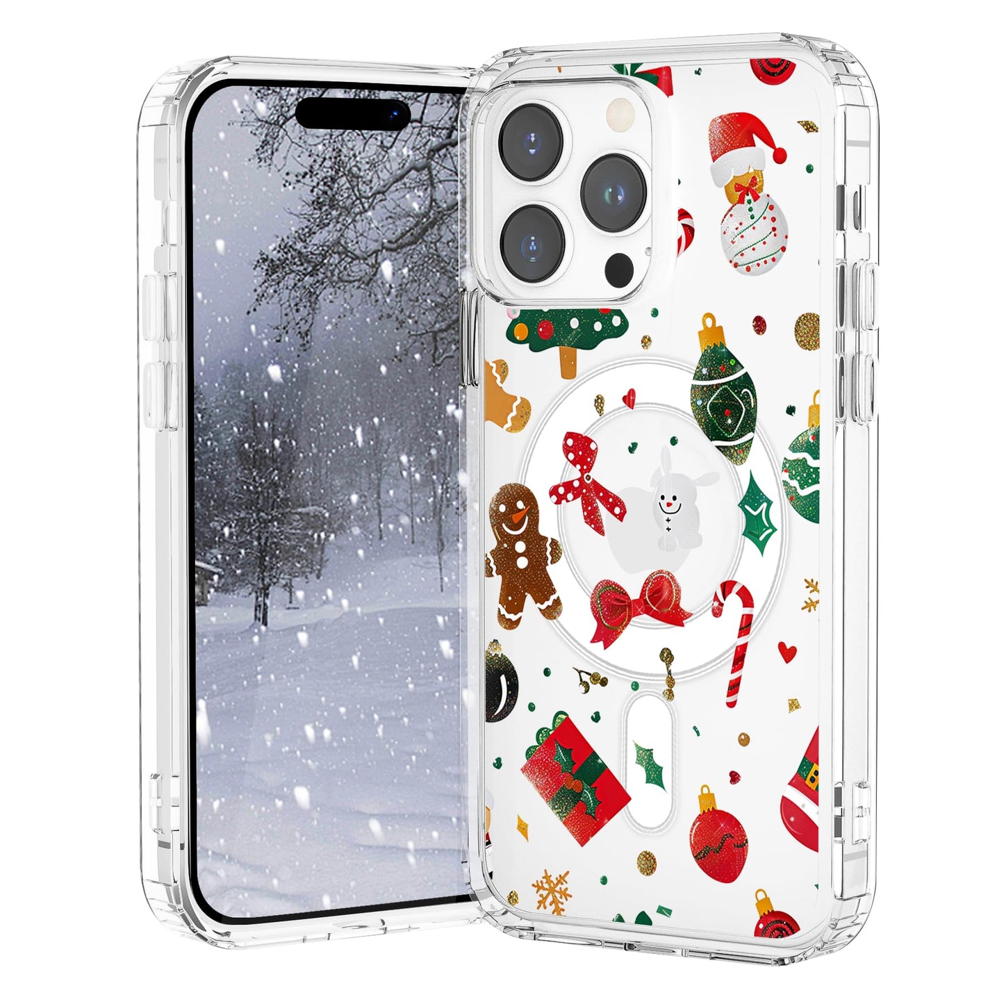VibrantFruitique Christmas Case for iPhone 15,Funny Xmas Tree Clear Magnetic Case,Compatible with MagSafe,Soft TPU Bumper Shockp