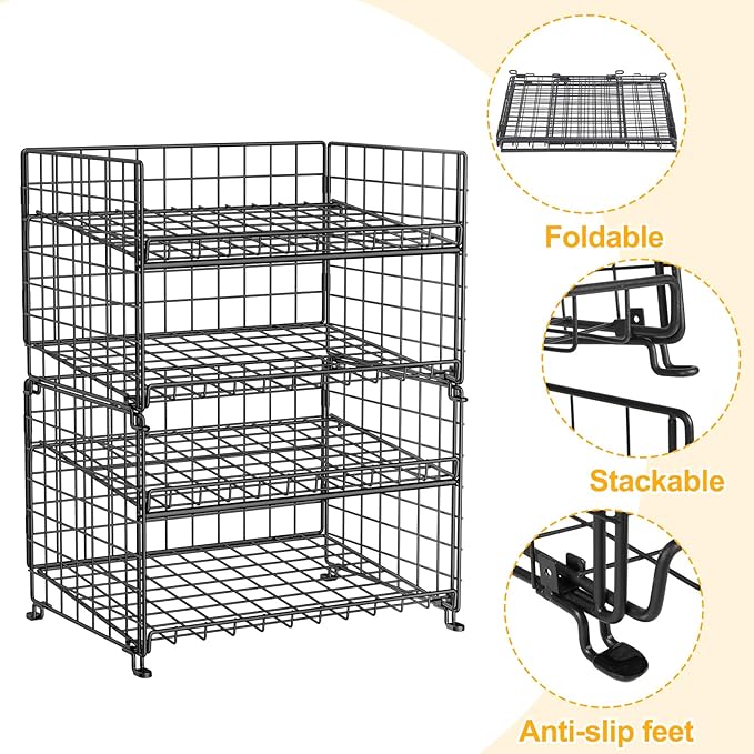 JKsmart Adjustable Can Rack Organizer, Stackable Can Storage for Kitchen Pantry Cabinet, 2-Tier Can Holders for Food, Multifunctional Can Dispenser for Snacks Soda-3 Pack