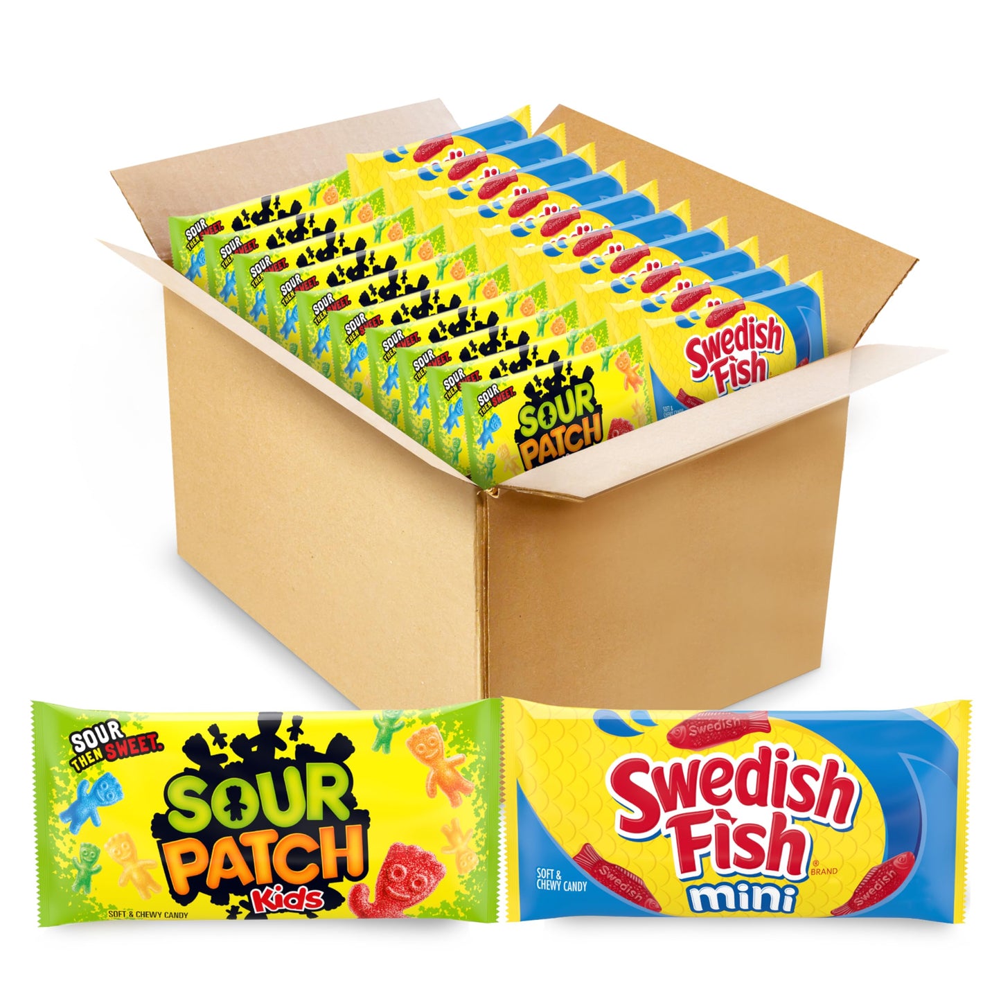 SOUR PATCH KIDS and SWEDISH FISH Mini Soft & Chewy Candy Variety Pack Bulk Candy 20 Snack Packs
