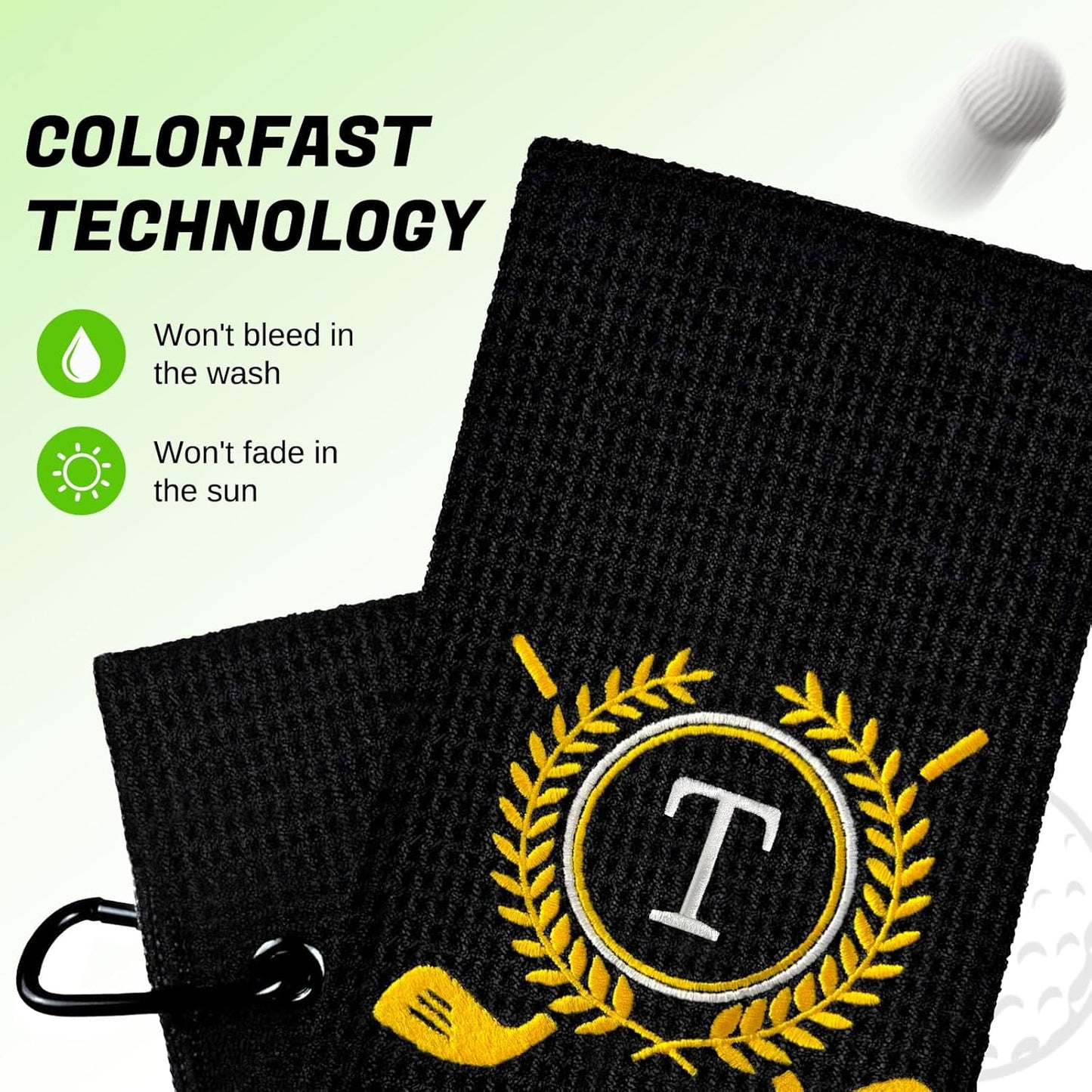 Personalized Golf Towels for Golf Bags - Microfiber Monogrammed Golf Towels for Men/Women, Retractable Brush Tool Kit with Club Groove Cleaner, Custom Golf Accessories for Golfers (Initial T)
