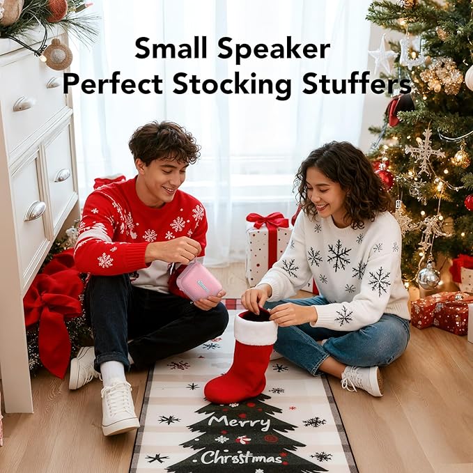 Portable Bluetooth Speaker Waterproof Wireless: IPX5 HD Sound Up to 24H Playtime, Birthday White Elephant Stocking Stuffers for Adults Teens Women Men, Cool Electronics for Outdoor Travel-Pink