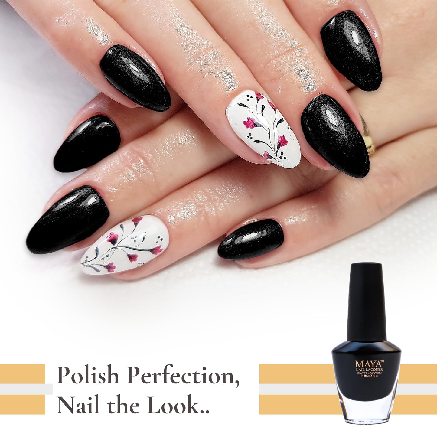 MAYA Black Gel Nail Polish - Quick Dry, Non-Toxic, Breathable & Cruelty-Free Nail Art DIY Manicure, Certified Halal Nail Kit - 0