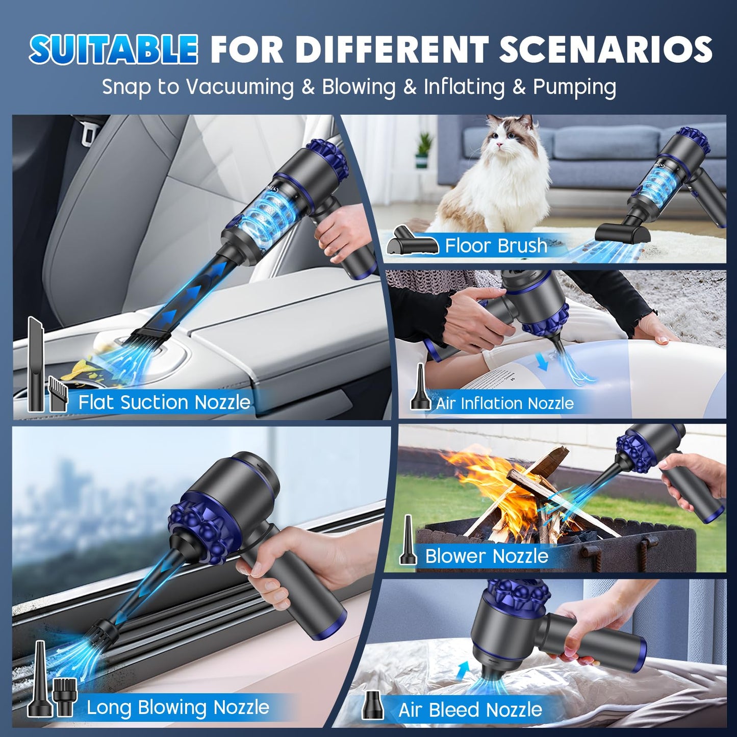 G-Ting Handheld Car Vacuum Cleaner Portable Cordless 16000Pa, 4 In 1 Air Duster And Vacuum Cleaner With Led Light And Multi-Nozz