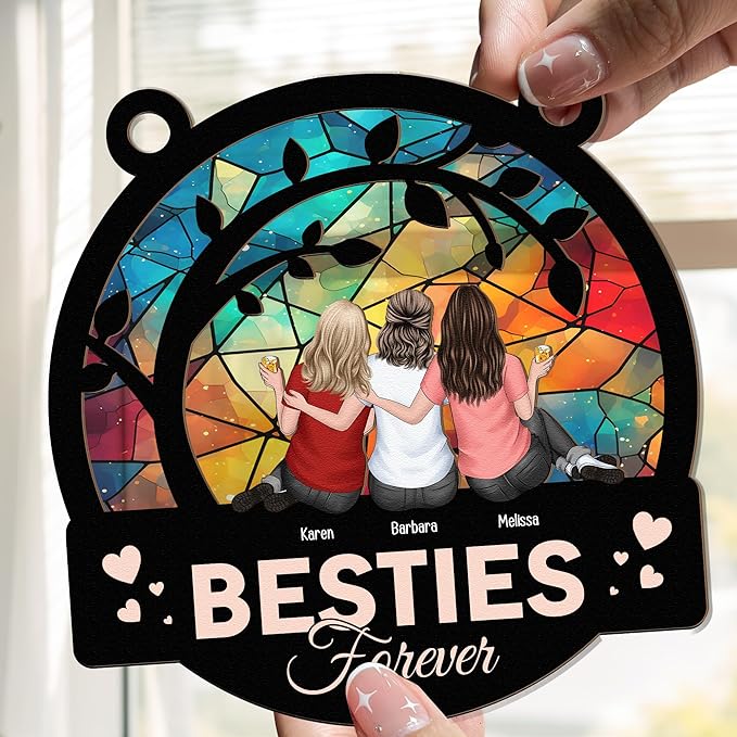 Macorner Personalized Window Hanging Suncatcher Ornament Friendship Gifts for Women, Birthday Gifts for Women Friendship, Best Friend Birthday Gifts, Besties Forever BFF Gift, A5-3 Girls
