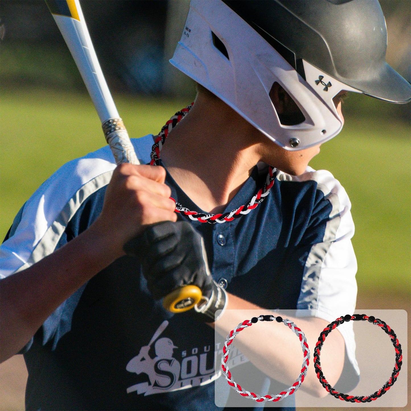 SUPBOMM 3 pcs Baseball Rope Necklaces, League Team Colors Braided Necklace, Baseball Team Gifts, Reds