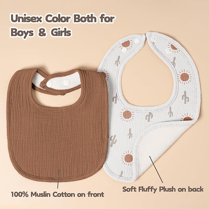 Susurration Muslin Baby Drool Bibs 10Pack Soft Square Adjustable Bandana Bibs for Unisex Baby Girls & Boys