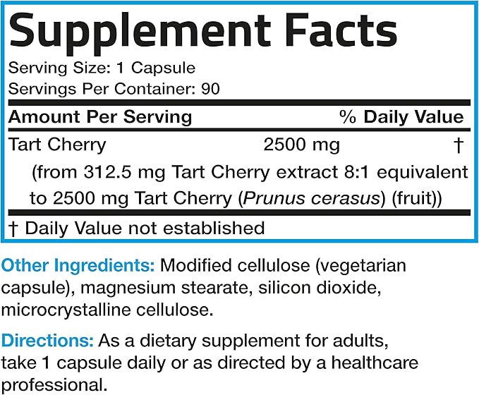 Bronson Tart Cherry Extract 2500 mg Premium Non-GMO Formula Packed with Antioxidants and Flavonoids, 90 Vegetarian Capsules