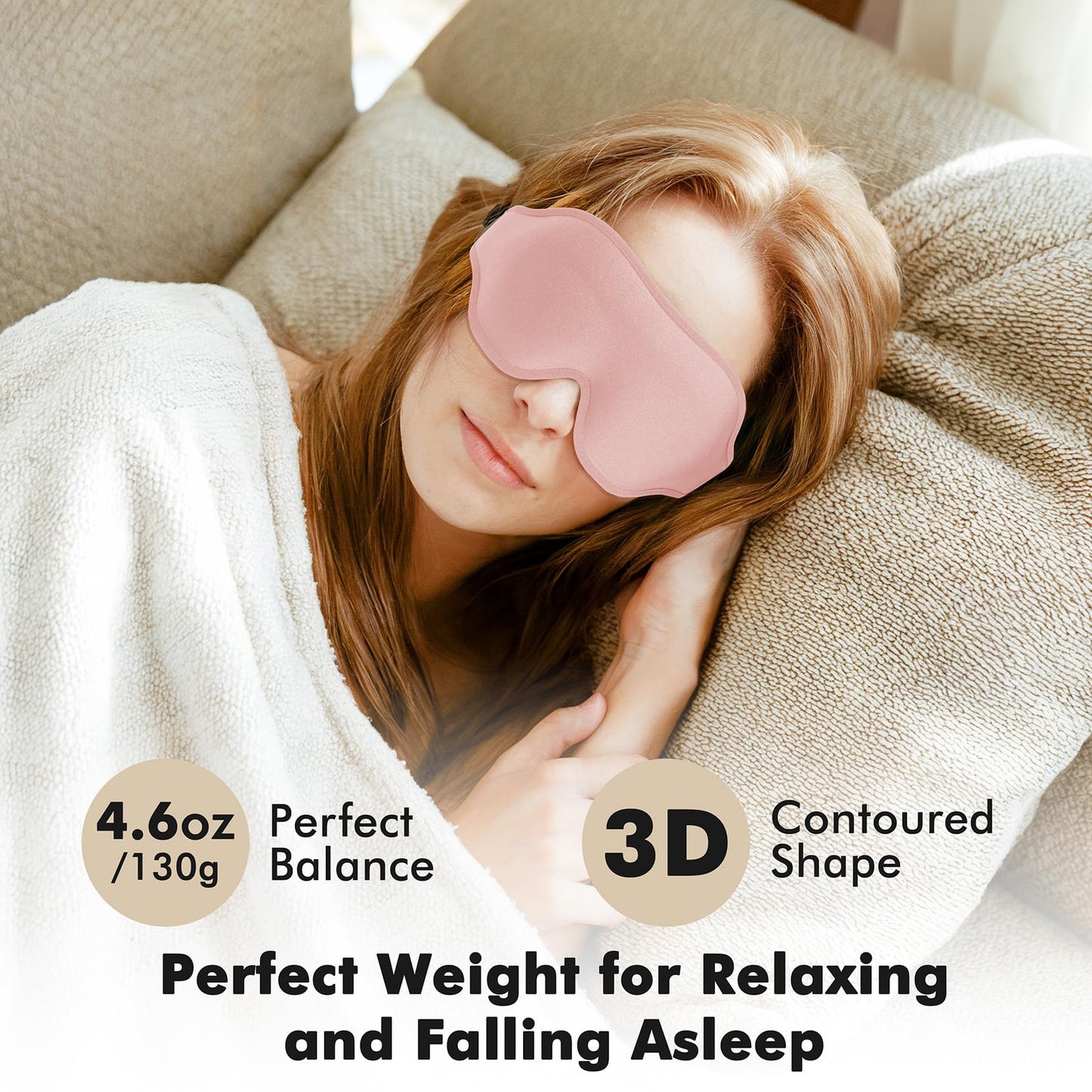 Weighted Eye Mask for Sleeping, 3D Contoured Sleep Mask Blackout with Adjustable Strap, Lash Extensions Sleeping Mask for Travel, Eye Cover Blindfold for Men Women (Pink, 4.6oz)