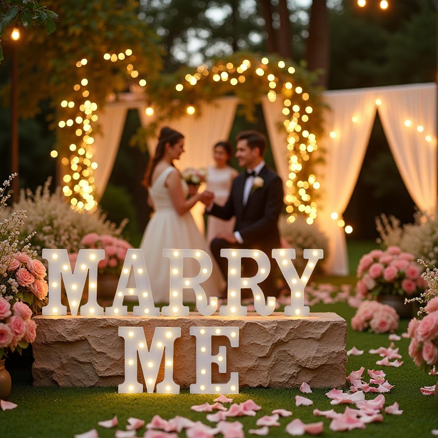 Marry Me Light Up Letters, LED Marry Me Sign for Proposal Decorations, Battery Powered Letter Lights for Proposal Engagement Wedding Decor