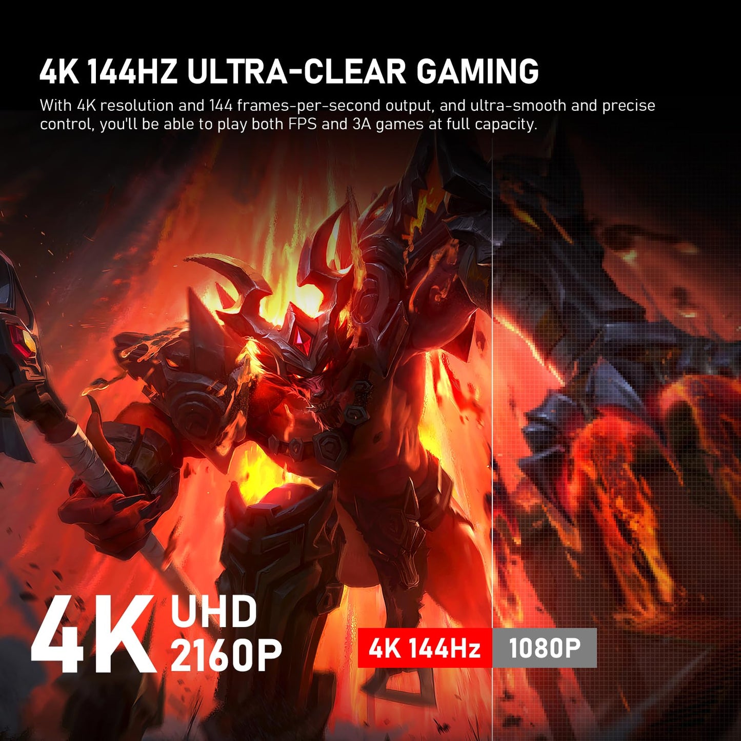 Gawfolk 27 inch IPS PC Screen, 4K Gaming Monitor 144Hz, 1ms, FreeSync, 128% sRGB, 178° Wide Viewing Angle, HDMI 2.1, DisplayPort,Height-Adjustable and Swivel,75 * 75MM Wall Mount Compatible - Black