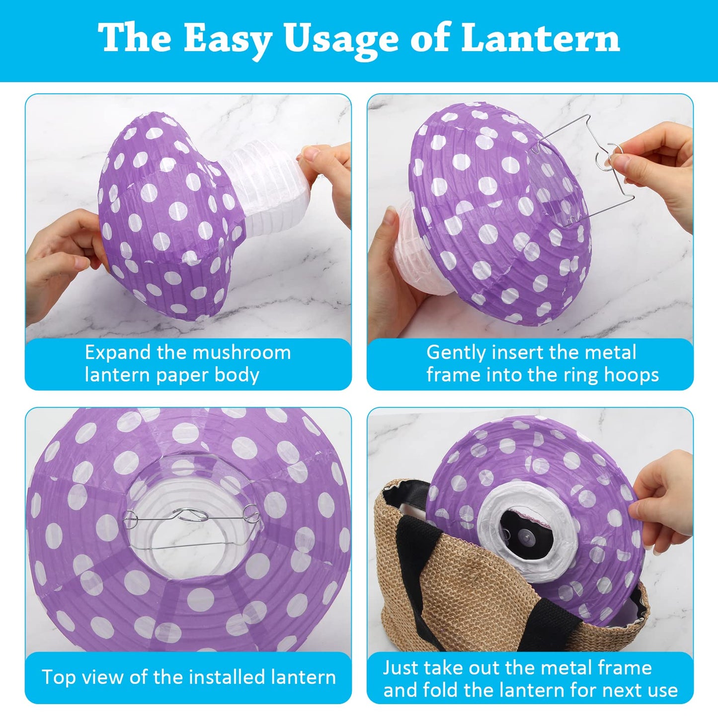 Windspeed 4Pcs Mushroom Shaped Paper Lanterns, 8-12 Inch, Purple, Nursery & Garden Decoration
