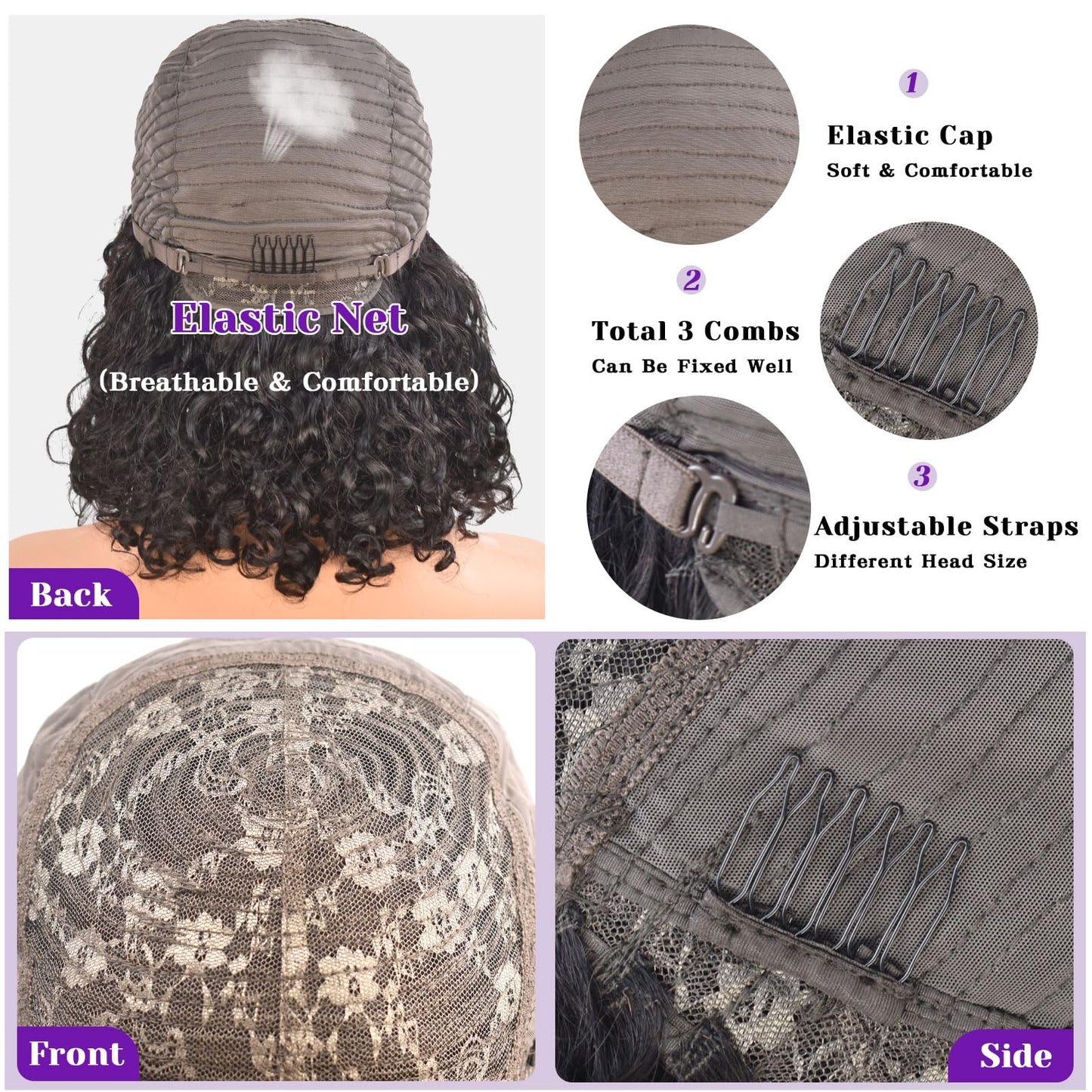 REMESSE Short Curly Wig With Bangs Human Hair Curly Human Hair Wig With Bangs For Women Glueless 250% Density Water Wave Human H