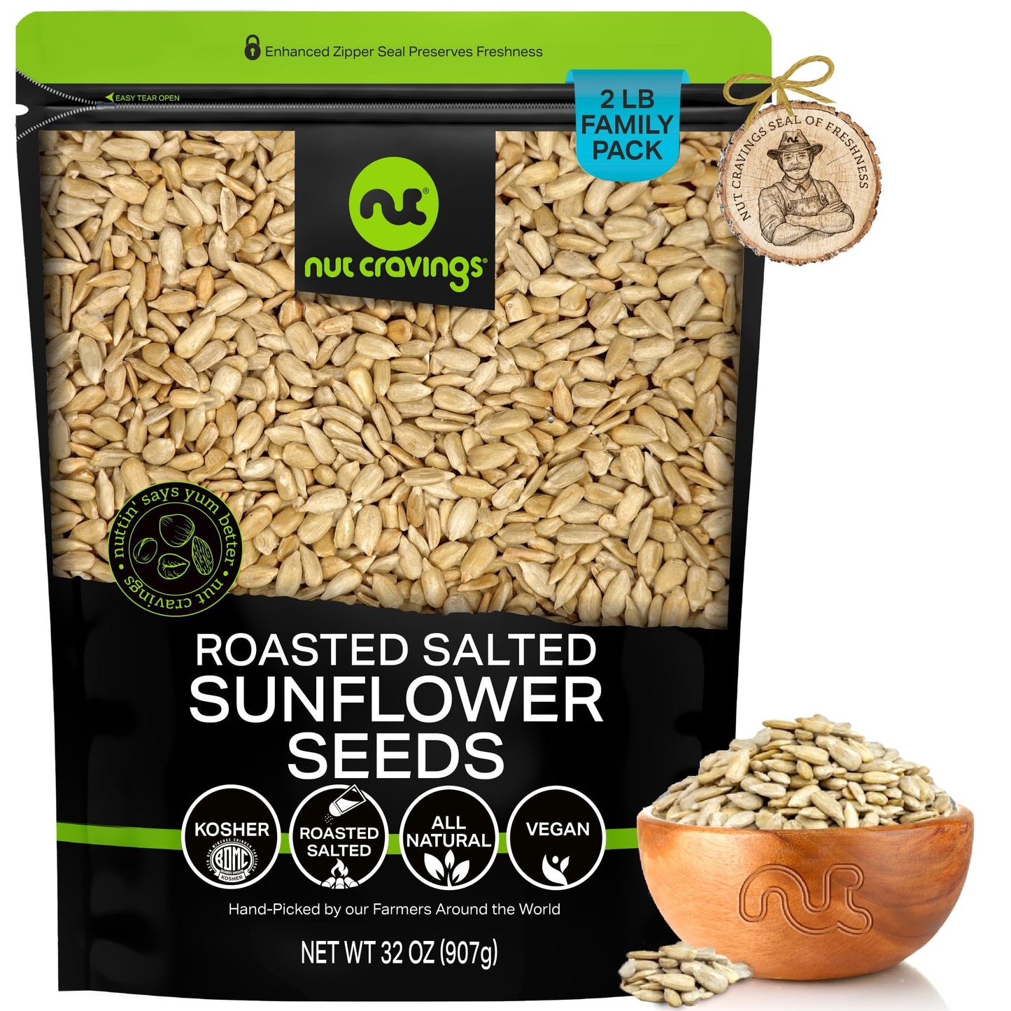 NUT CRAVINGS - Roasted Salted Sunflower Seeds Kernels to eat, No Shell Hulled (32oz - 2 LB) Bulk Nuts Packed Fresh in Resealable