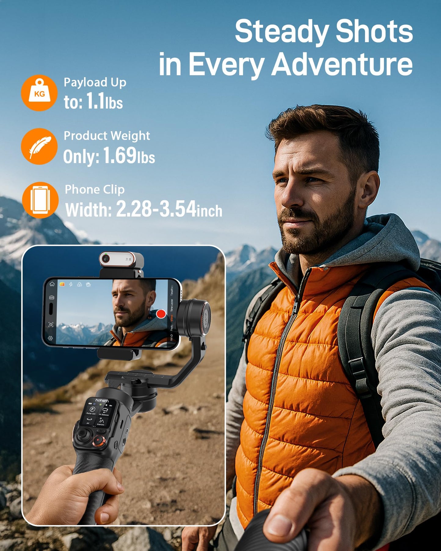 Hohem Isteady M7 Gimbal Stabilizer For Iphone, 3-Axis Phone Stabilizer With Ai Tracking, 1.4 Oled Detachable Touchscreen Remote,