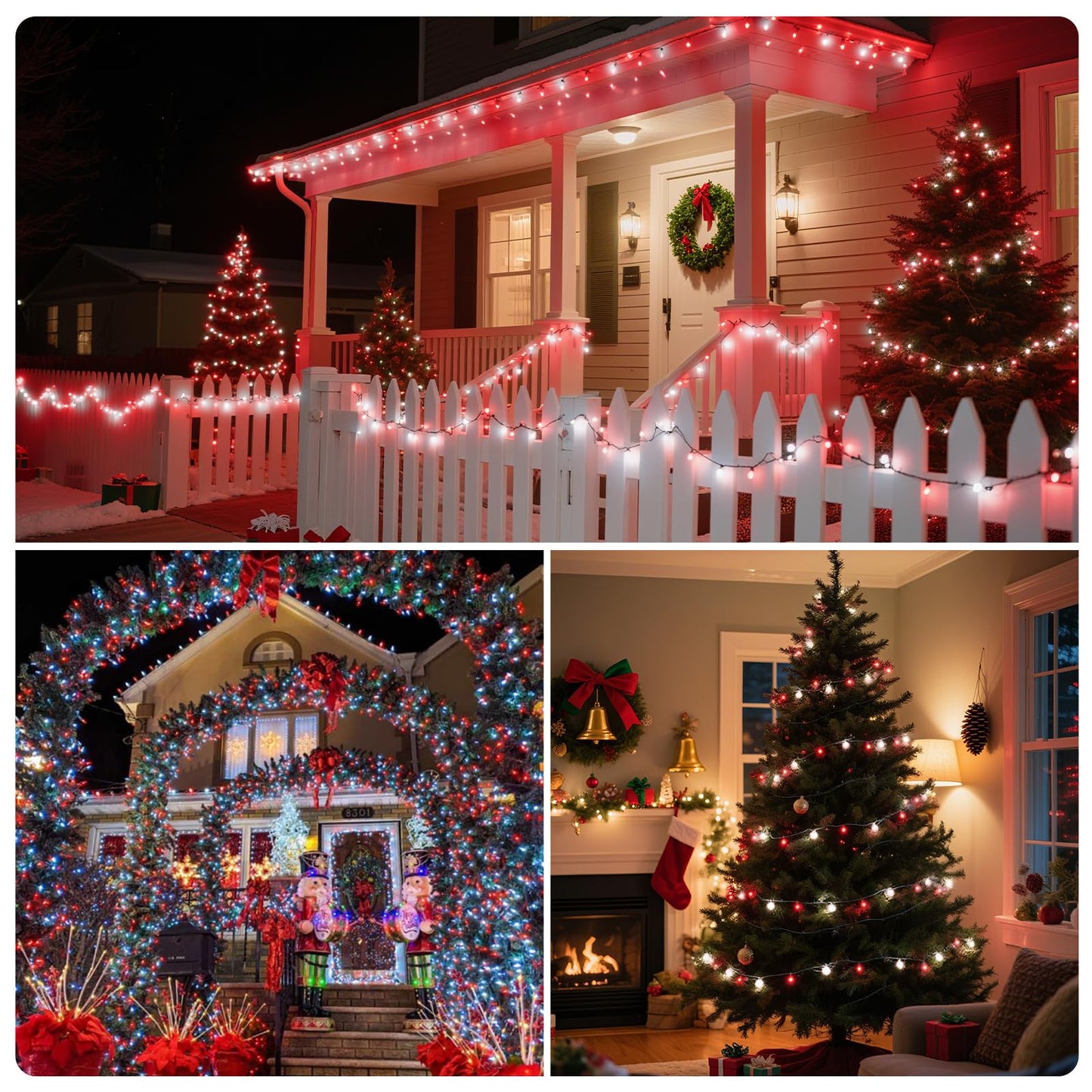 Xtf2015 Christmas String Lights 105Ft 300 Led Christmas Lights 8 Modes Memory Function & Timer- Ul Certified - Outdoor Indoor Christma S Fairy Lights For Tree Garden Party Wedding(Red + White)