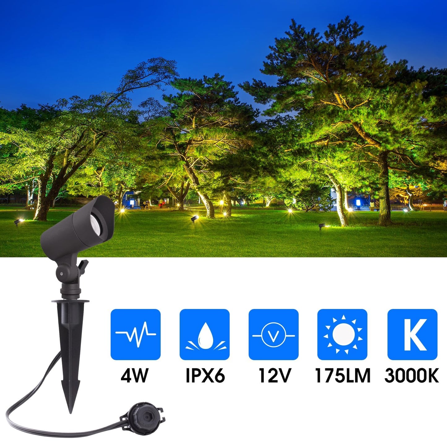 E ENERGETIC LIGHTING LED Landscape Lights, 12V, Warm White 3000K, 4W, 175LM, Aluminum, 10 Pack